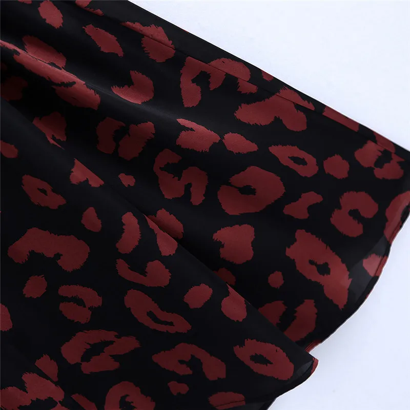 

CSMDTYJL Elegant Leopard Print Dress Women Lapel Long Sleeve Sashes Holiday Dress Office Ladies Midi Dress