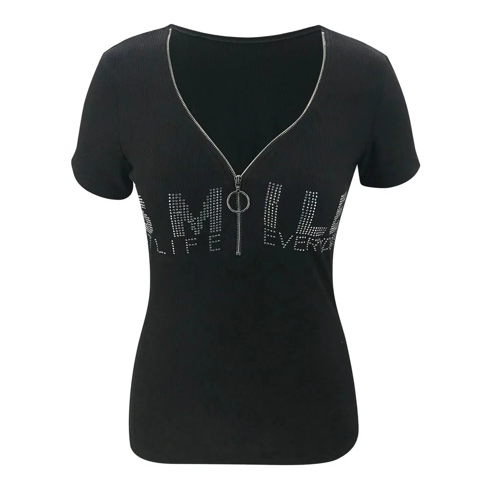 Женская футболка на молнии с глубоким V-образным вырезом 2020 Сексуальная коротким