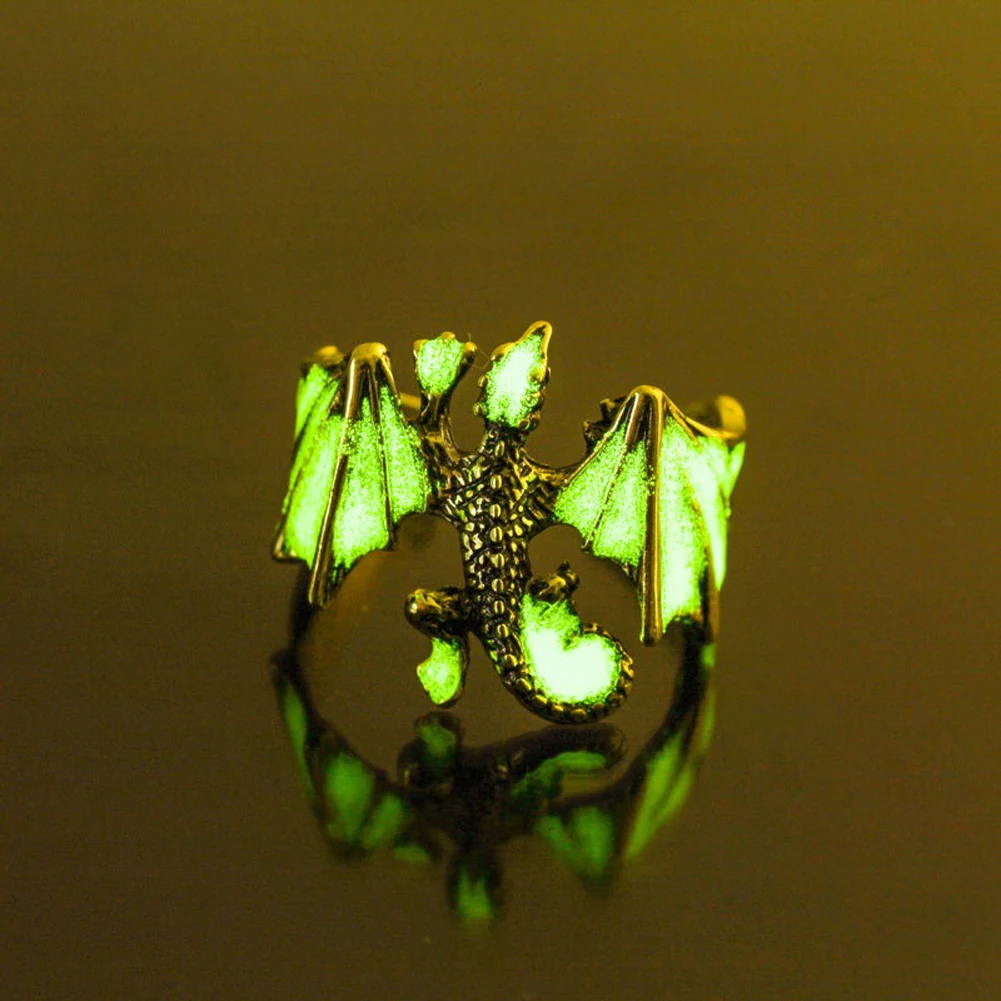 Модные светящиеся кольца в виде дракона панковские темноте регулируемое кольцо