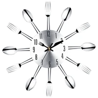 stainless steel knife and fork spoon kitchen restaurant wall clock home decoration