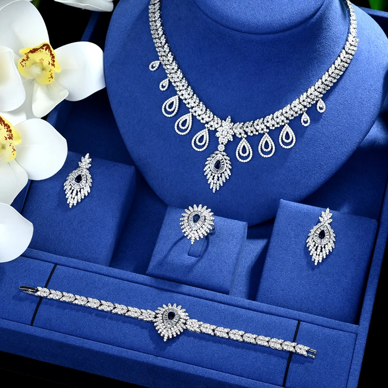 

Be 8 Luxury Big Water Drop Leaf AAA Cubic Zircon Necklace Bridal Jewelry Sets Women Wedding Party Costume Jewellery Bijoux S491