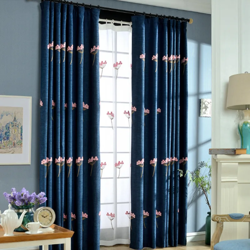 

European Style Embroidered Dandelion Exquisite Curtains Idyllic High Shading Heat Insuiation Curtains for Living Room Bedroom