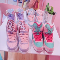 drop ship harajuku cartoon high top sneakers shoes pink kawaii womens sport shoes student cute lolita running casual sneakers