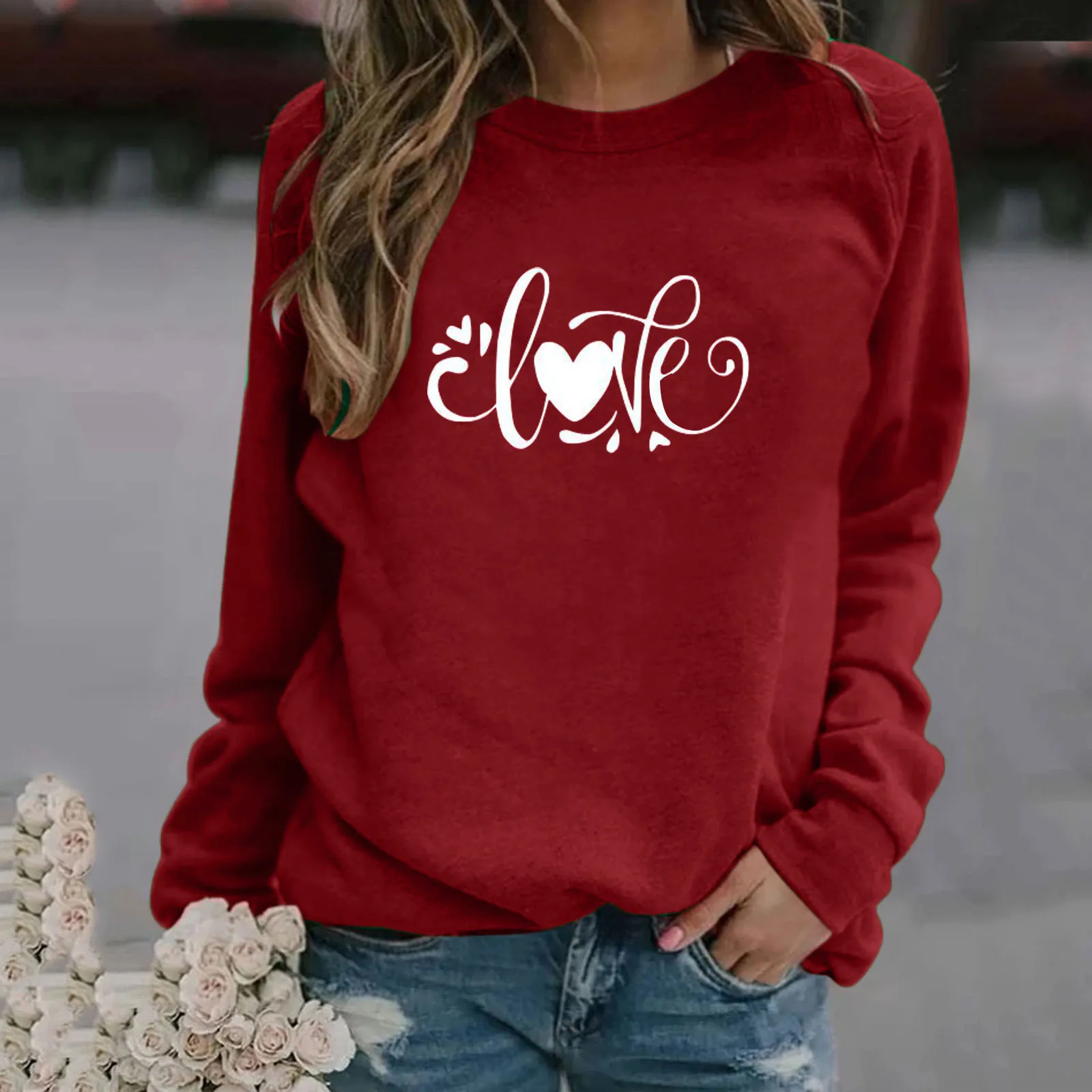 

Sagace Swetshirt Harajuku Fashion Women Valentine's Day Printed Long Sleeve O-neck Tops Blouse Swetshirts Autumn Pullover Tops