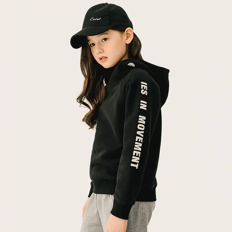 

Зимние и весенние толстовки для девочек и мальчиков, теплые хлопковые пуловеры с длинными рукавами и плюшевой подкладкой для детей от 3 до 14 ...