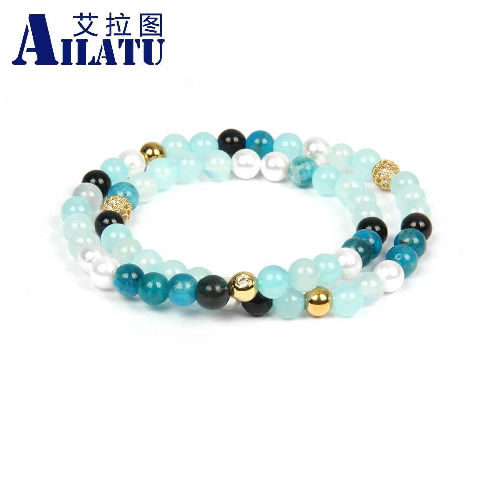 Модный женский браслет Ailatu с двумя роликами и бусинами из натурального апатита