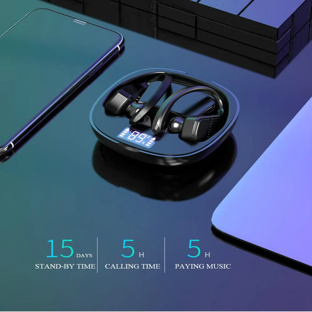 Беспроводная гарнитура с микрофоном bluetooth v5.0 sem fio tws orelha gancho music ipx5|Наушники и