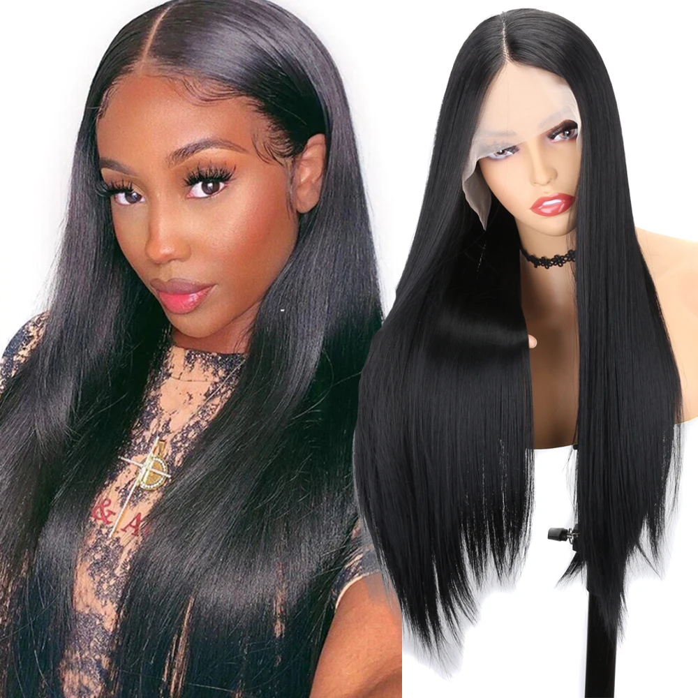 

Synthetic Lace Front Wig for Black Women Long Straight Lace Front Wig Middle Part Hair Glueless Full Lace Wigs