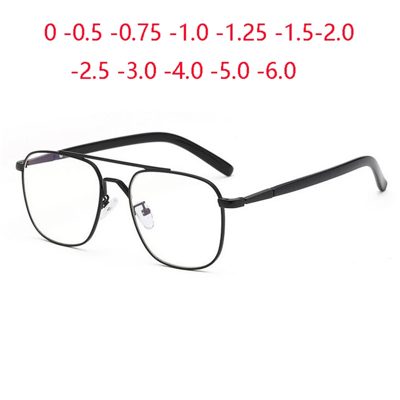 

Anti Blue Rays Square Myopia Glasses Unisex Double Beam Metal Short-sight Prescription Eyeglasses Diopter 0 -0.5 -0.75 To -6.0