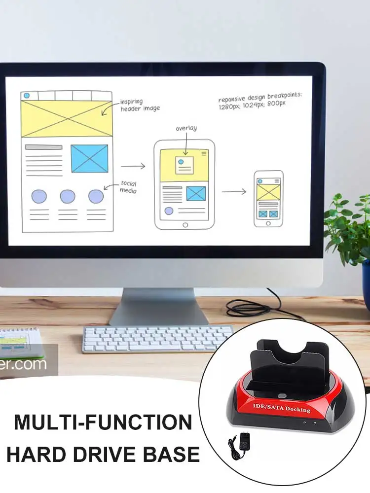

Hard Drive Docking Station USB2.0/Type C to 2.5 3.5 Inch SATA IDE Dual Slots External HDD SSD Enclosure with Card Reader