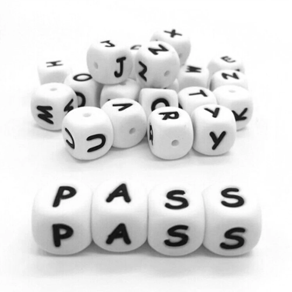 

26 Pcs Letter Bracelets Cute Teething Beads Necklace Baby Teethers Toys English Alphabet Chewable Molar Silicone Chain Shower