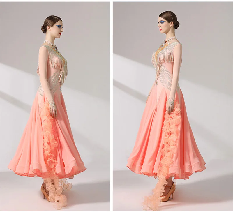 Черное стандартное платье для бальных танцев женское высокого качества сцены