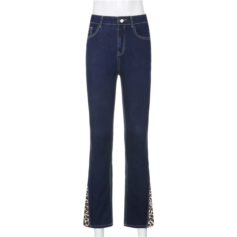 

2020 New Arrivals Woman Autumn Winter High Waist Ladies Jeans Patchwork Leopard High Waist Denim Skinny Stright Pants