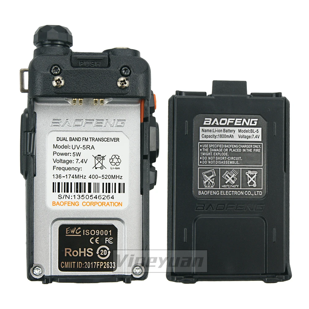 BAOFENG Walkie Talkie UV-5RA VHF/UHF (136-174&400-520MHz) Dual band 5W 128CH Portable FM Two Way Radio With Earpiece