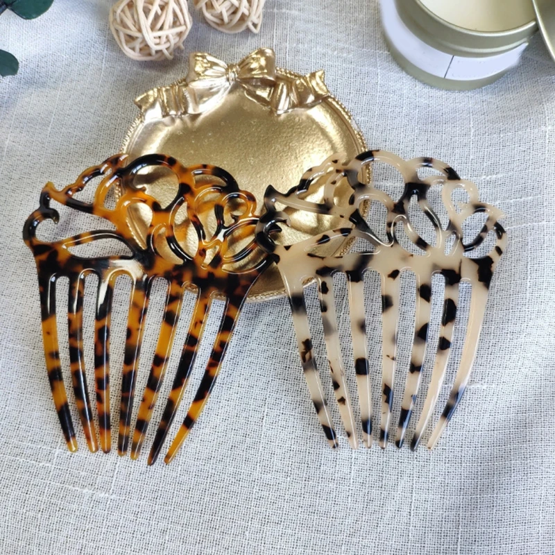 Women 7 Teeth Side Hair Comb Hollow Celluloid Acetate Tortoise Updo Hairpin Clip Headdress Decorated Hair Dropshipping