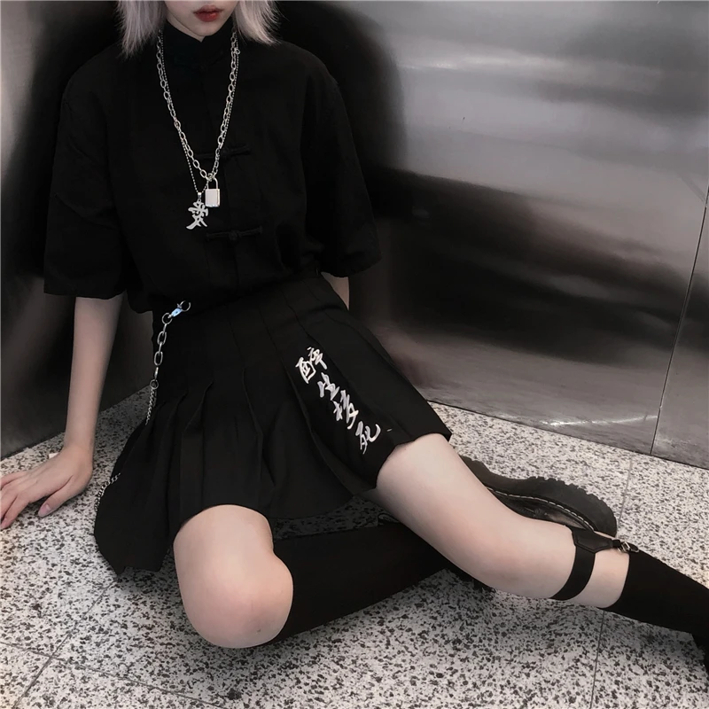Женская готическая мини-юбка Harajuku черная уличная мода винтажная школьная юбка с