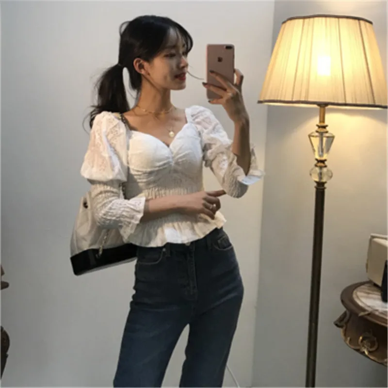 Новое поступление 2020 блузка с воротником стойкой кружевная Лоскутная рубашка