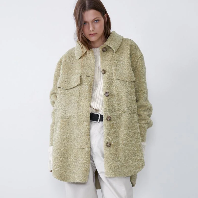 Женское однобортное пальто ZOEPO элегантное однотонное с отложным воротником и