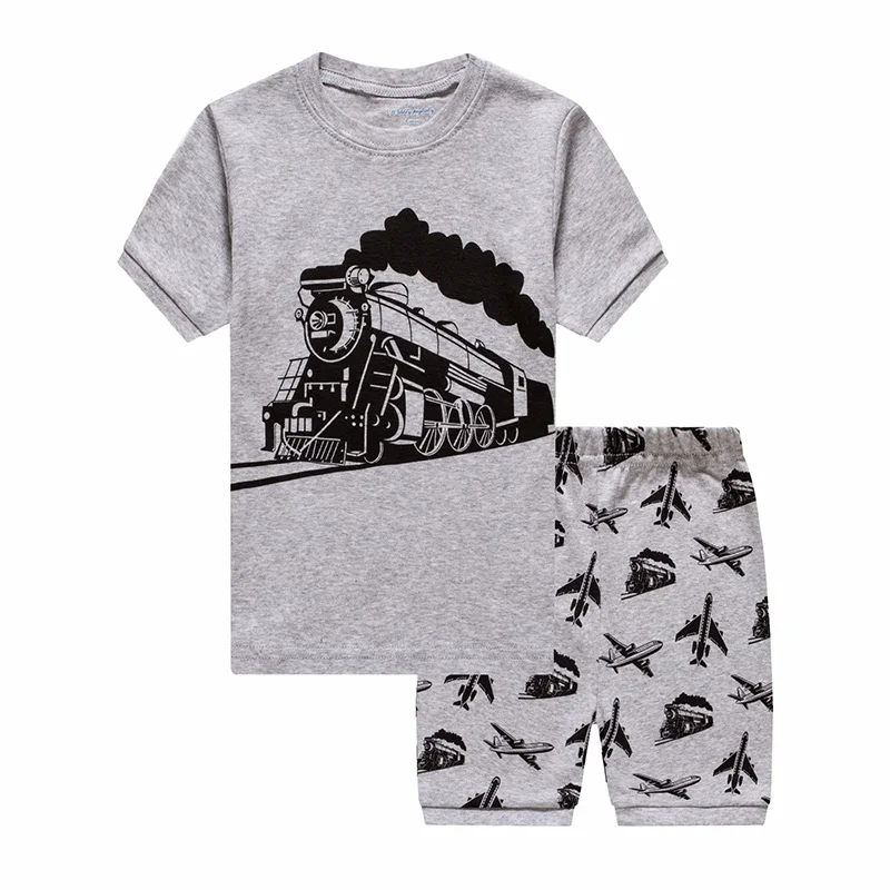 New Children Pajamas Set Boys 100% Cotton Cartoon Print Sleepwear Kids Short Sleeve Casual Home Wear | Мать и ребенок