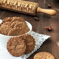 new leaf christmas deer wooden rolling pin embossing baking cookies noodle biscuit fondant dough engraved rolling pin