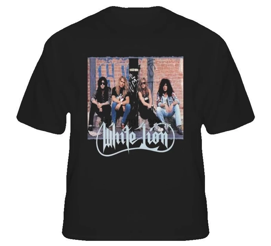 Футболка с изображением музыкальной группы белого льва и логотипом в стиле ретро