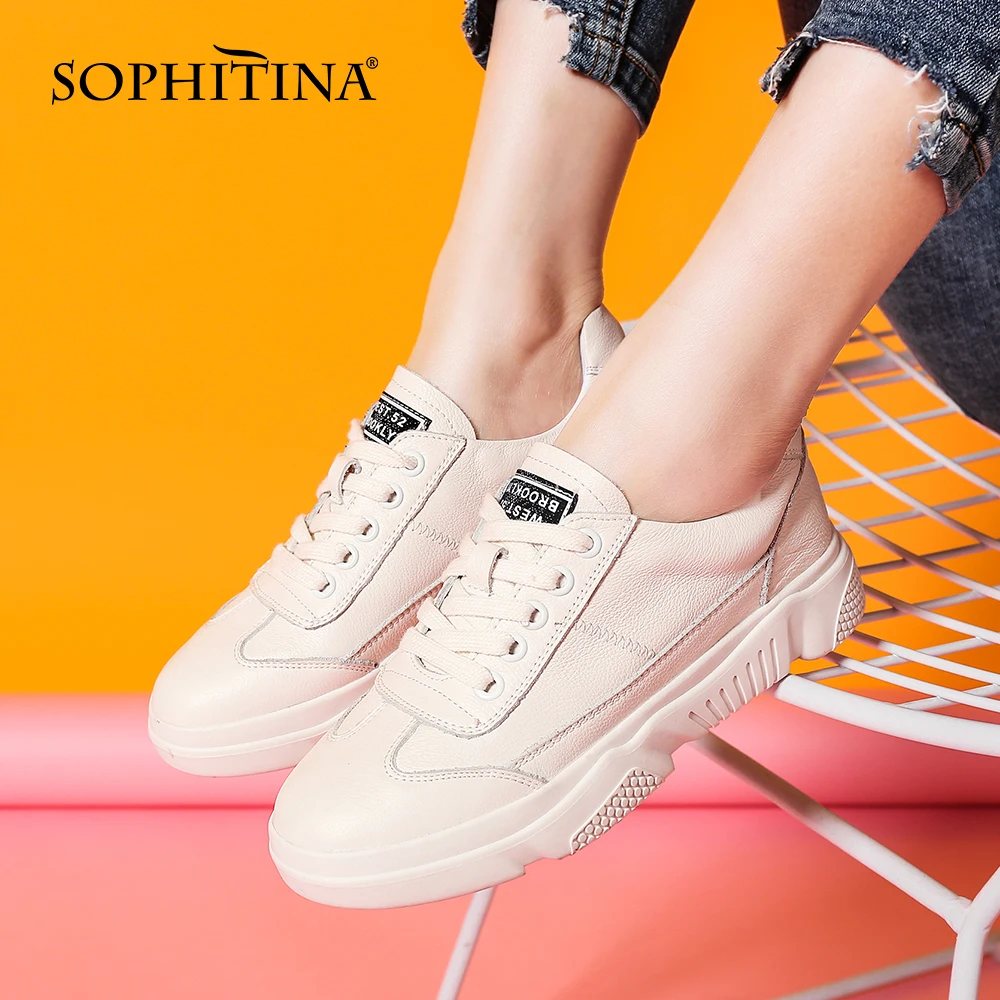 

SOPHITINA Women Casual Shoes Sneakers Platform Chunky Genuine Leather Shoes Lace-Up Classic Commute Sports Female Flats DO803