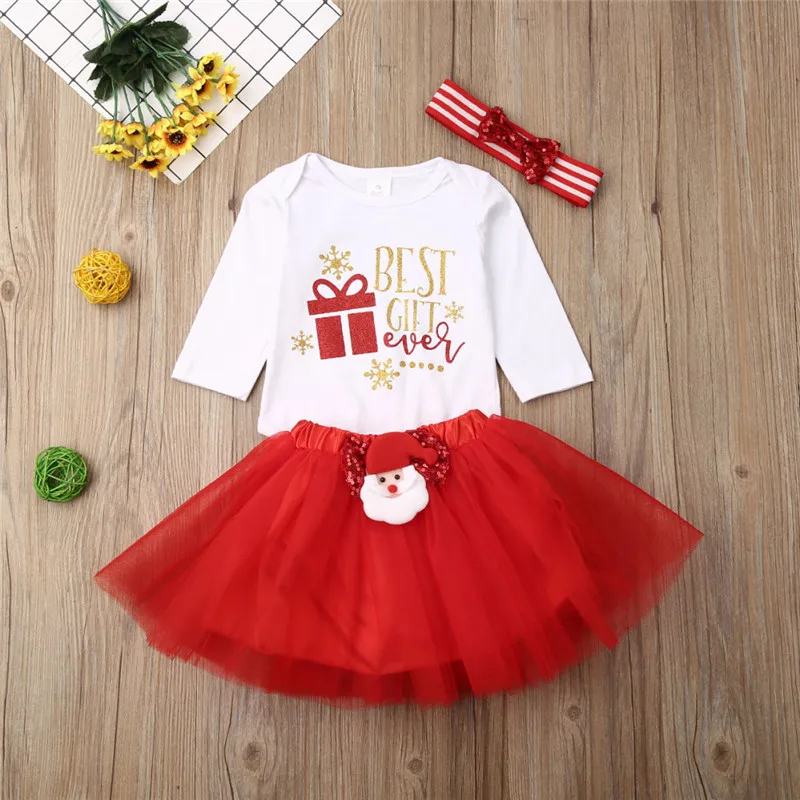 Комплекты одежды CANIS baby's, 3 предмета, Рождественская одежда, топы, комбинезон+ юбка-пачка+ наборы повязок на голову, наряд, рождественский подарок для девочек