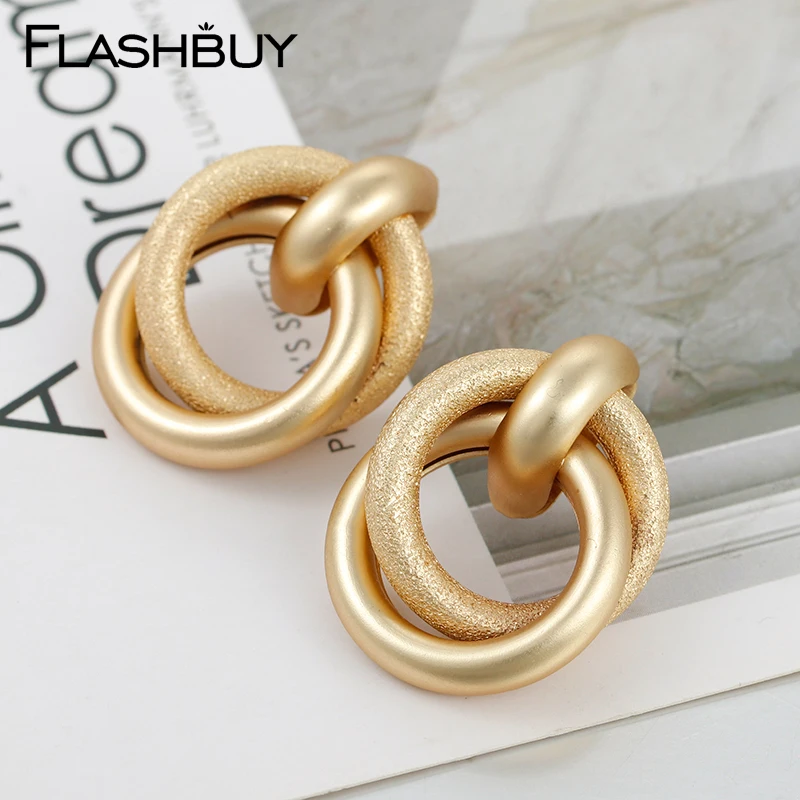 Flashbuy, модные, простые, большие, сплав, немые золотые Висячие серьги для женщин, для правильной геометрической формы, модный, серьги, винтажное Ювелирное Украшение