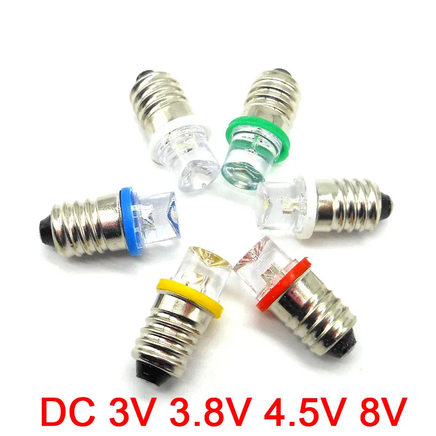 Saucer Shape Head E10 Screw Diode LED Light Bead Indicator Lamp DC 3V 3.8V 4.5V 8V Student Experimental Small Light Bulb