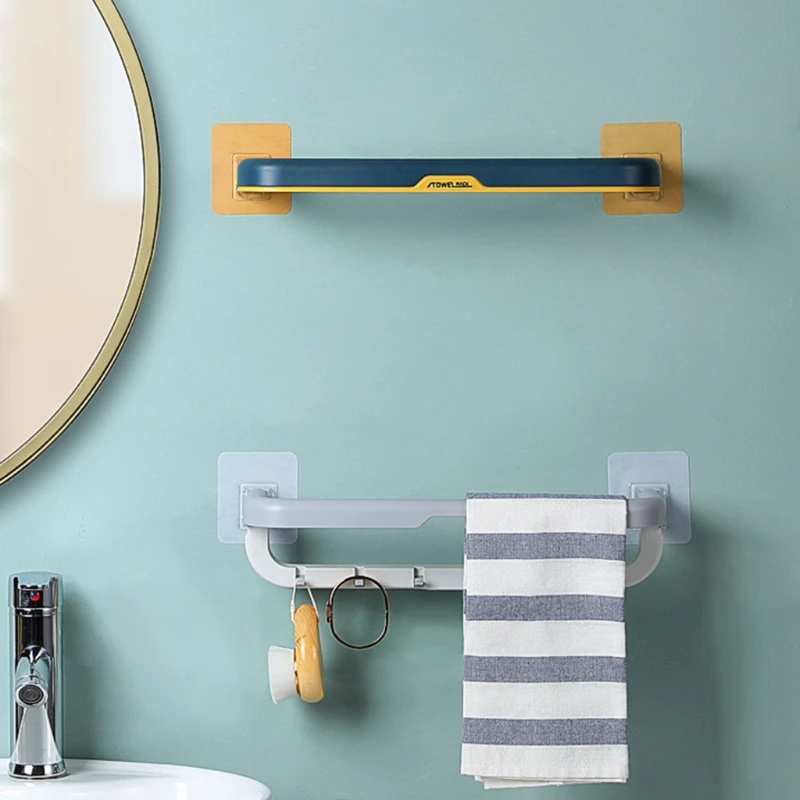 

Bathroom Wall-mounted Punch-free Towel Holder Folding Bath Towel Storage Shelf
