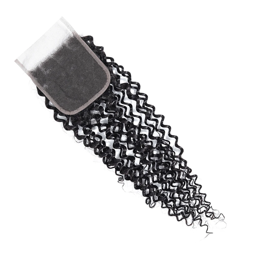 Индийские пучки волос с закрытием афро кудрявые человеческие волосы не-Реми |