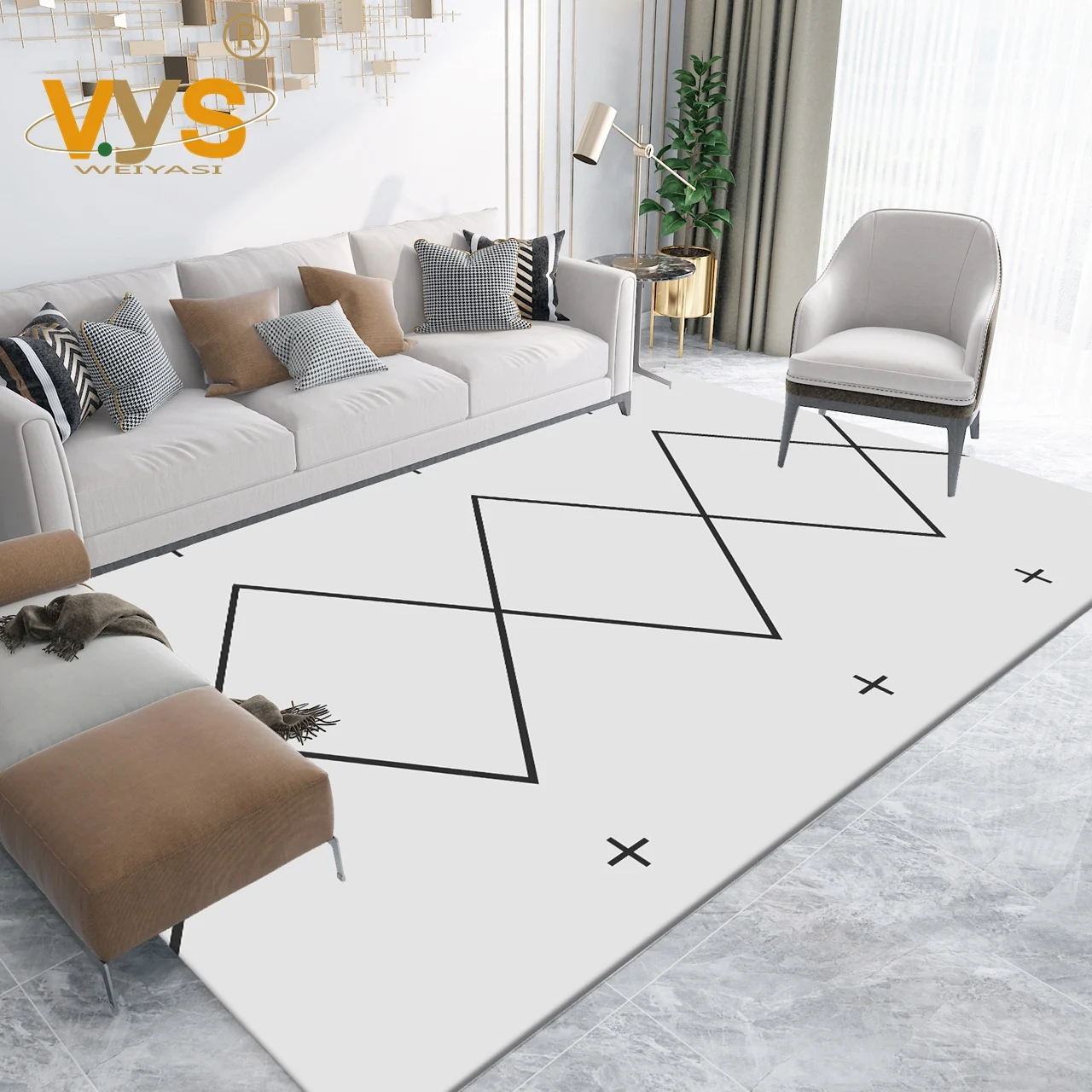 

Living room carpet light luxury Nordic style modern simple sofa coffee table carpet American geometric bedside bedroom carpet
