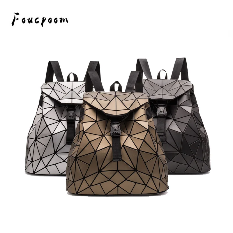 

Матовые рюкзаки для мужчин и женщин, модный ранец с геометрическим рисунком, Студенческая школьная сумка для девочек, дорожная голографиче...