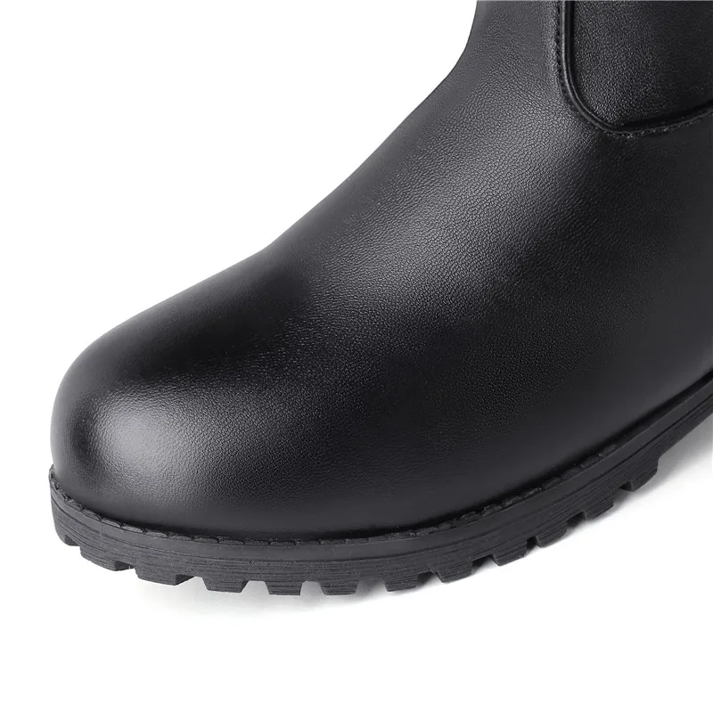 2020 зимние сапоги женская обувь до середины икры с круглым носком на молнии