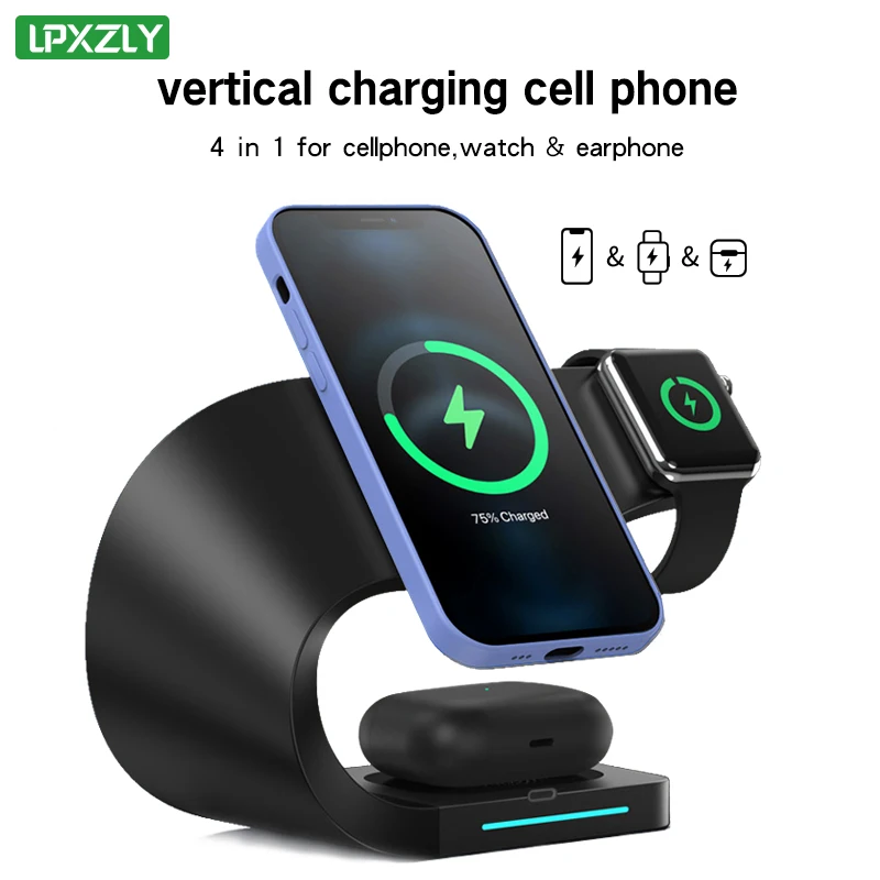 Cargador inal&aacute;mbrico 3 en 1, soporte de carga r&aacute;pida Qi de 15W para iPhone 13, 12, 11 Pro Max, Xr, 8 Plus, Airpods, reloj Xiaomi mi 11, Samsung-0