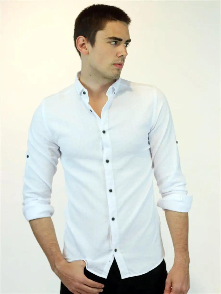 

Long Sleeve Black Buttoned Mens White Plain Shirt