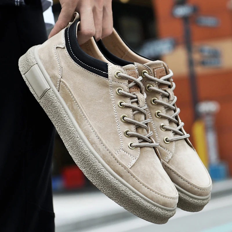 Beli Sepatu Kasual Pria Musim Gugur 2021 Sepatu Kasual Flat Pria Aprikot Sepatu Kulit Kualitas Baik Sepatu Jalan Nyaman Pria