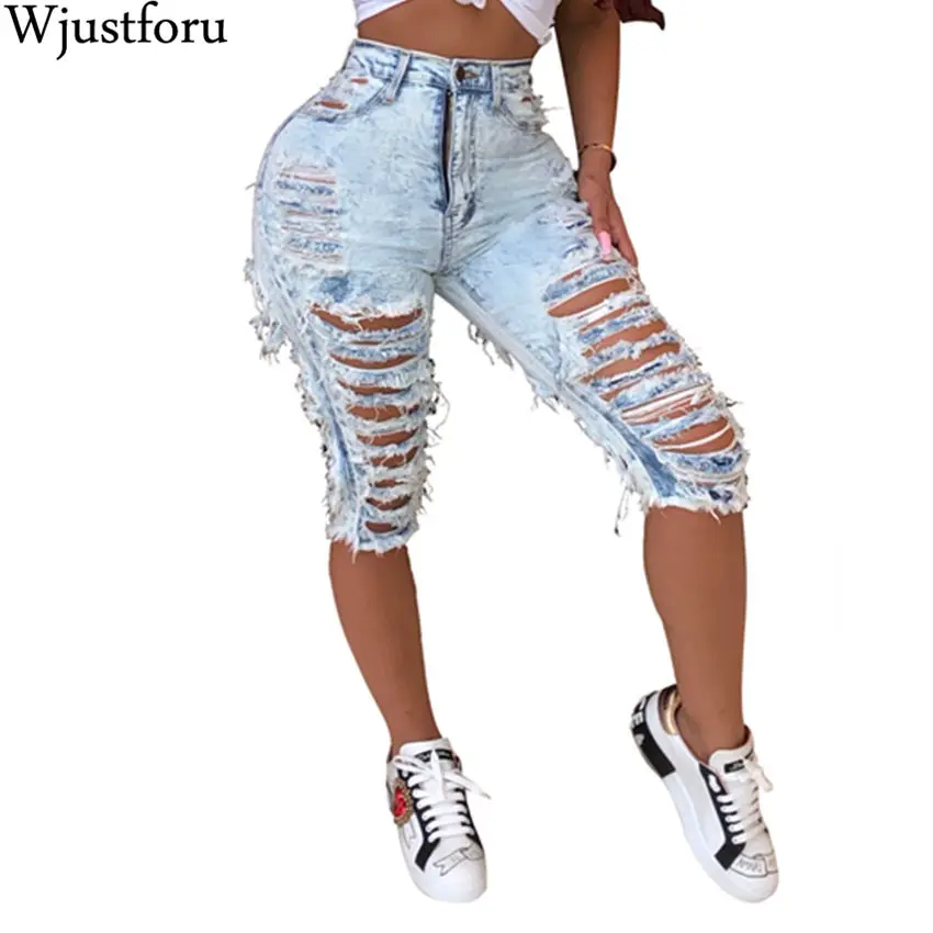 Wjustforu джинсовые Рваные шорты для женщин большие размеры повседневные эластичные