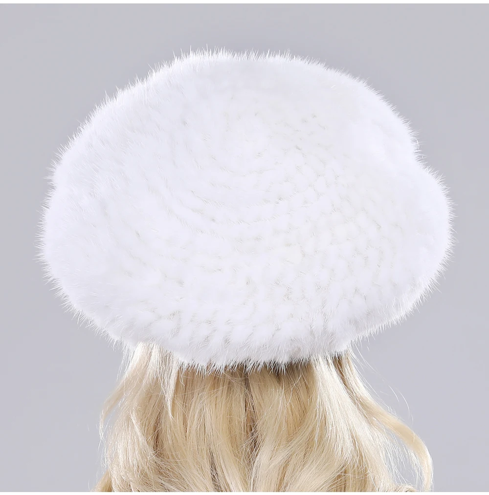 Hot Sale Russia Women Winter Real Mink Fur Berets Hat Hand Knitted Real Natural Mink Fur Cap Lady Luxury Real Mink Fur Hats