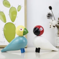 nordic denmark wooden bird figurines wood carving puppet colorful painted sculpture figure animal ornaments for home decoration