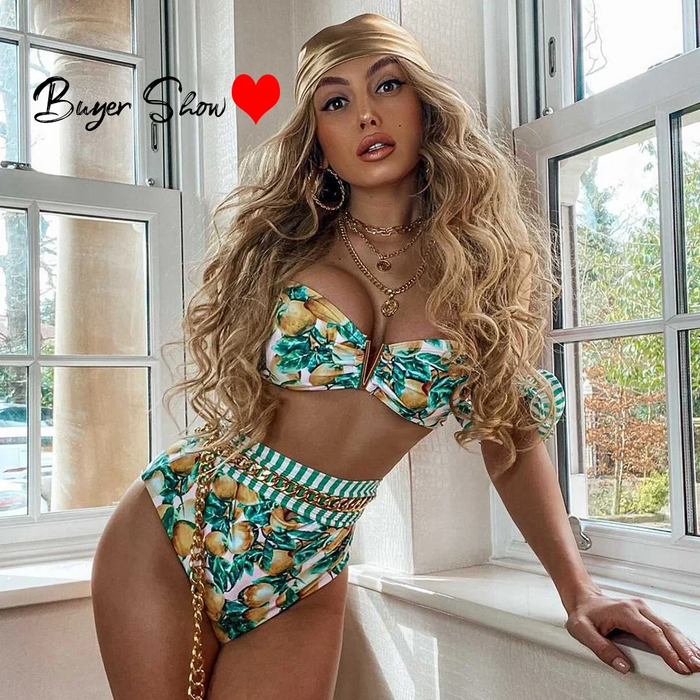 

Two-Pieces Women Floral 2021 Push-Up Padded Bra Ruffles Bandage Bikini Set Swimsuit Swimwear Bathing Suit Beachwear Biquini