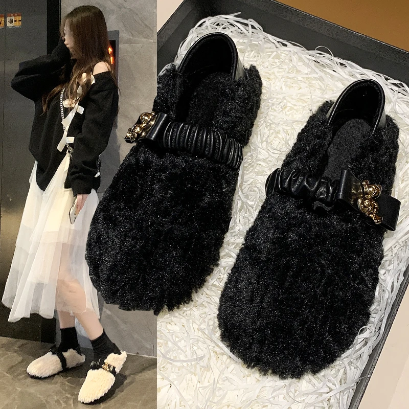 

2021 Newest Winter Fashion Women's Flat Shoes Plush Shoes Women's Outer Wear Winter Peas Shoes Warm Cotton Shoes Women Hot