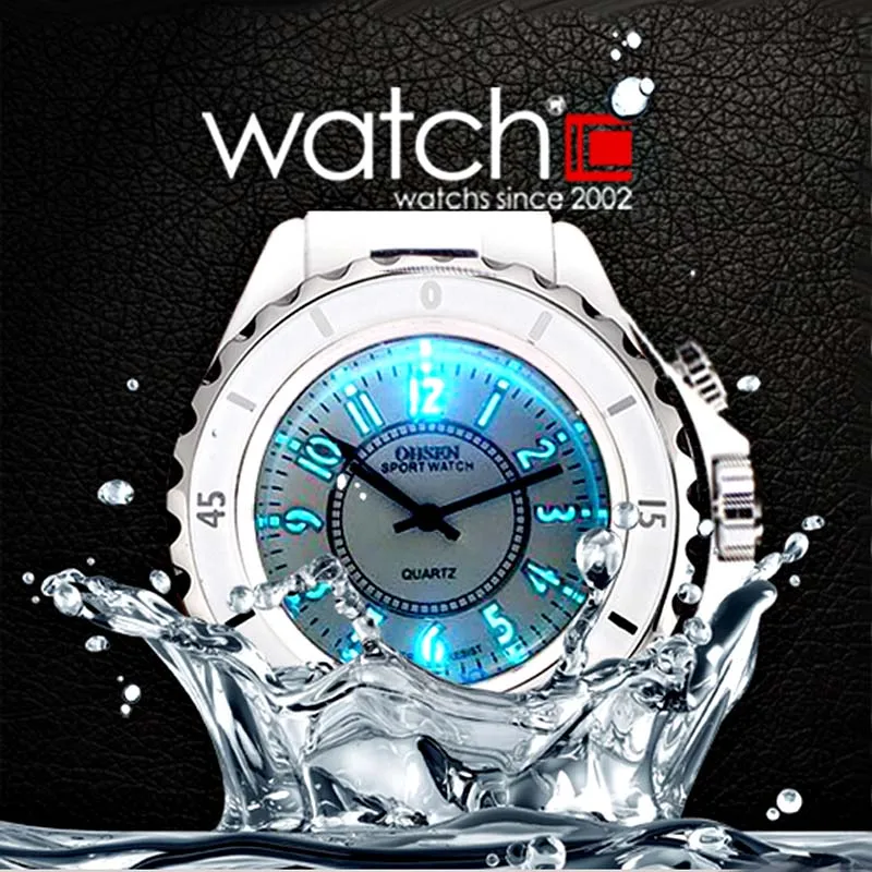 Relojes blancos de moda para Mujer, relojes deportivos de pulsera de cuarzo con luz Led multicolor, relojes de plástico para Mujer OHSEN, 7