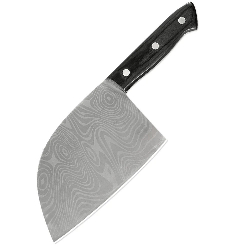 

XYj Pro 7 Inch Butcher Knife Kitchen Damascus Laser Pattern Stainless Steel Wide Blade Sharp Cleaver Chopping Cooking Knife Tool