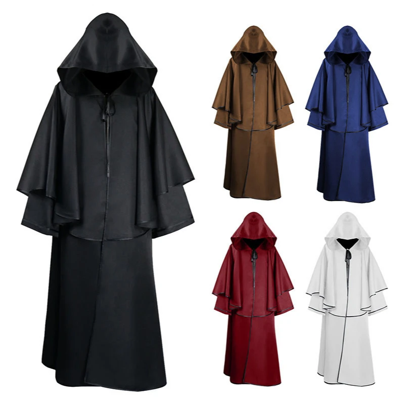 

Medieval 5 Colors Cloak Halloween Hooded Robe Monk Robe Cloak Long Sleeve Wizard Wizard Grim Reaper Cloak Stage Costume