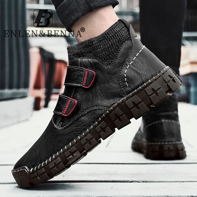 

2021 Men Shoes Leather Handmade Waterproof Leather Boots Men Motorcycle Footwear Ankle Boots for Men Lightweight Big Size 39-48