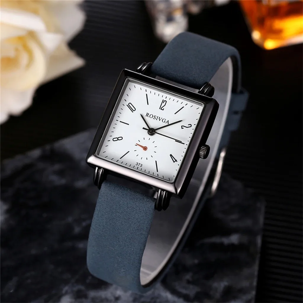 Модные квадратные женские часы повседневные с кожаным ремнем простой черный