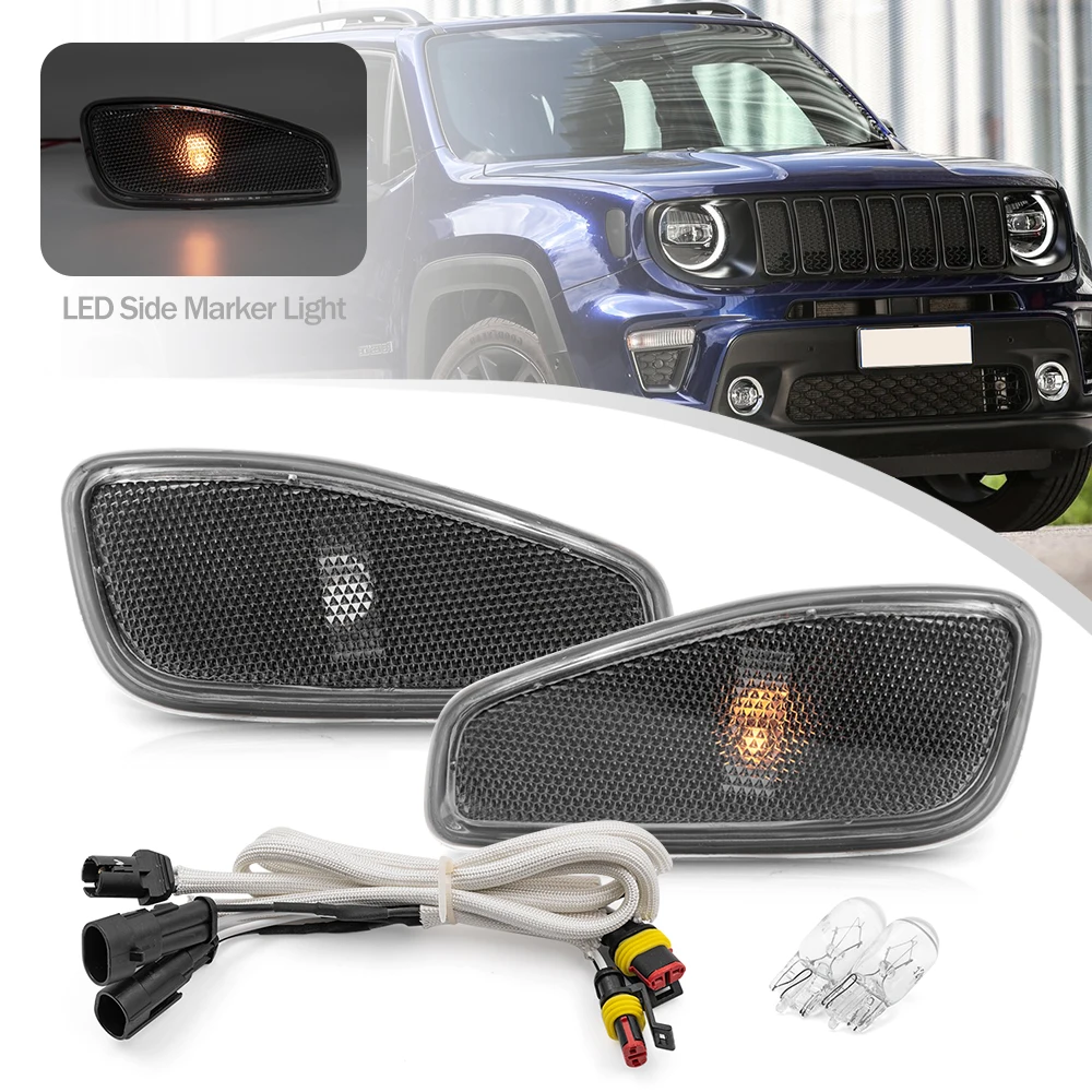 

2Pcs Smoked Lens Fender Side Marker Indicator Light Kit Turn Signal with Amber Halogen Bulb For Jeep Renegade BU 2015-2021