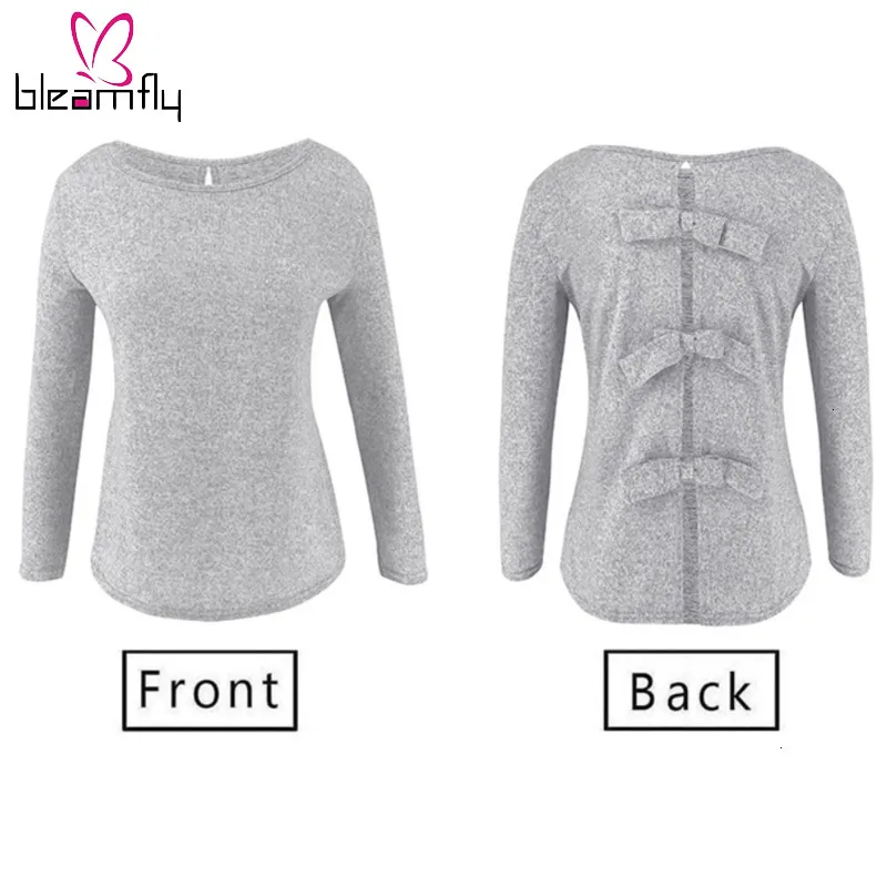 Сексуальный полосатый топ с бантом и длинным рукавом Осень-зима 2019 женские