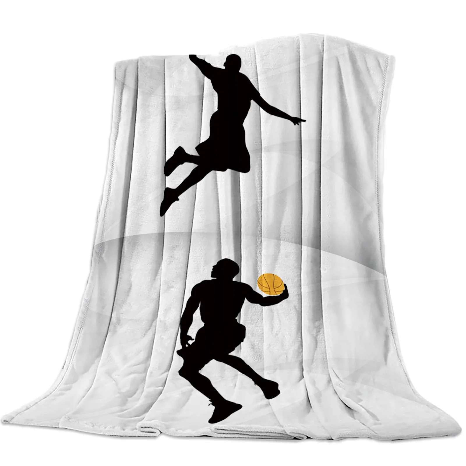 

Basketball Sport Grey Background Throw Blanket Portable Soft Sofa Blanket Warm Microfiber Flannel Blankets for Beds